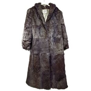 Chill Chasers Vintage  Dark Gray Shawl Collar Long Rabbit Fur Coat Womens Medium